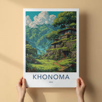 Khonoma Poster - India Travel Art - Nagaland Terraced Hillside Homes Home Decor