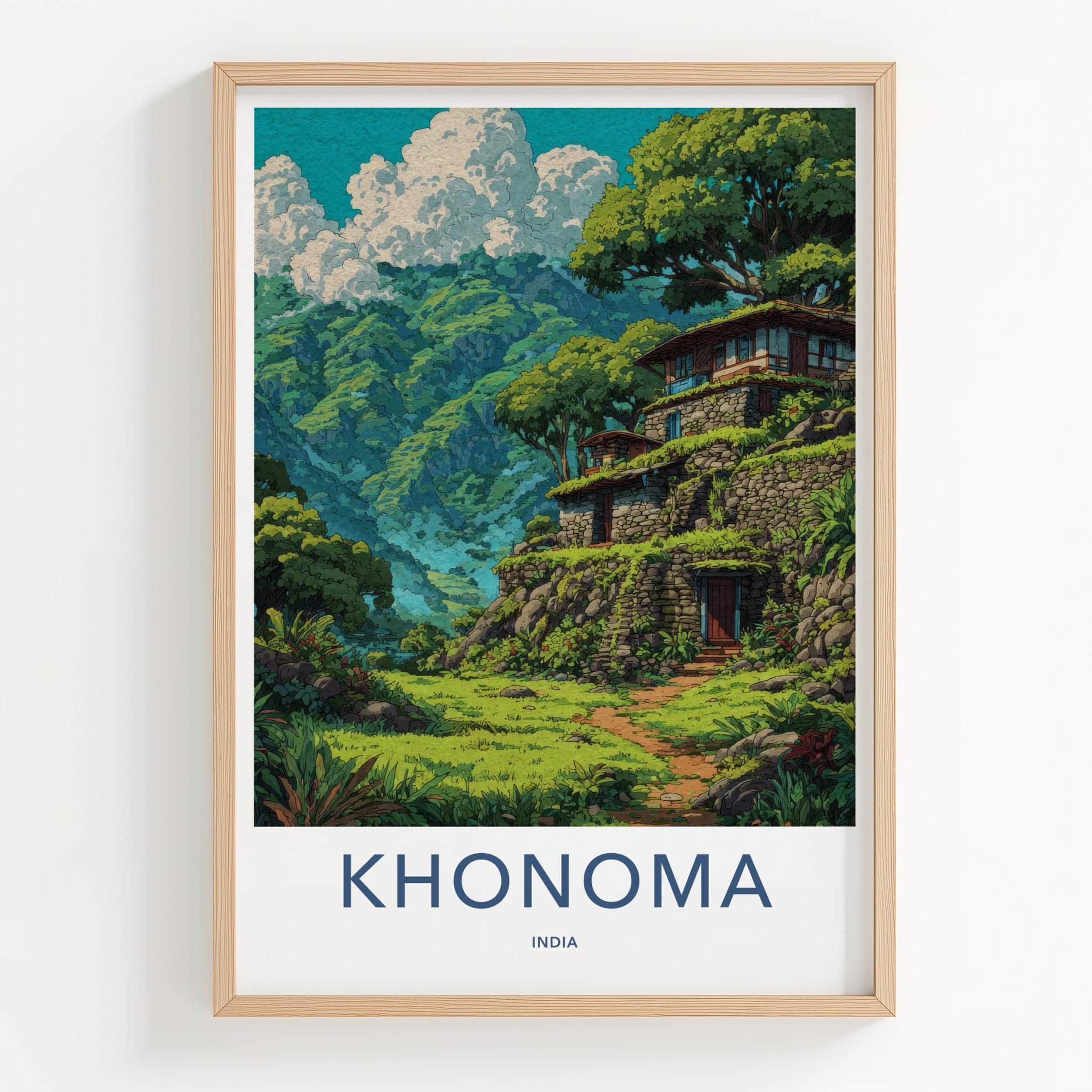 Khonoma Poster - India Travel Art - Nagaland Terraced Hillside Homes Home Decor