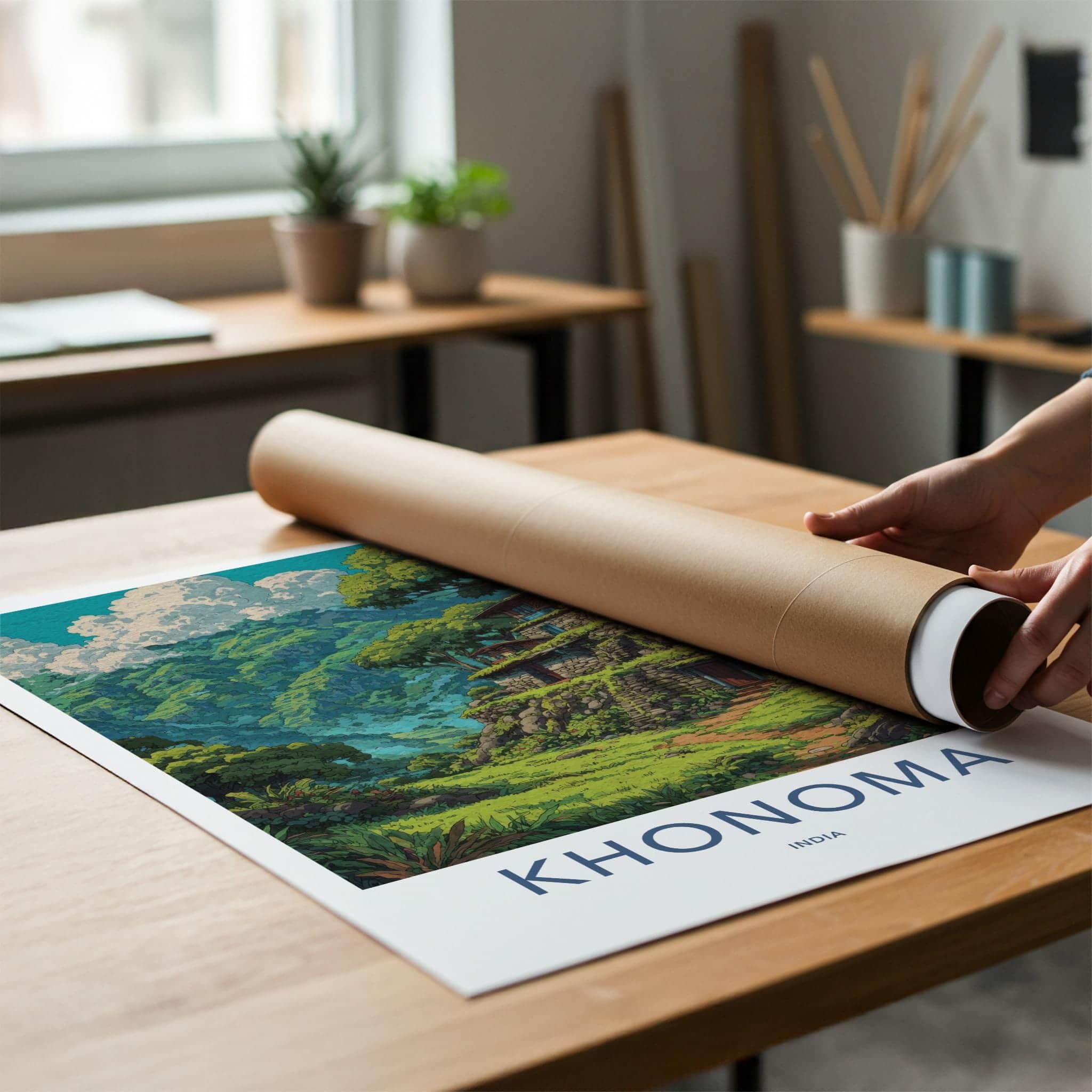 Khonoma Poster - India Travel Art - Nagaland Terraced Hillside Homes Home Decor
