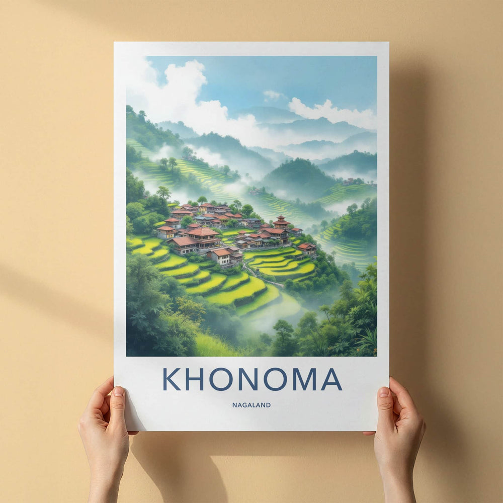 Khonoma Poster - India Travel Art - Nagaland Terraced Village Home Decor
