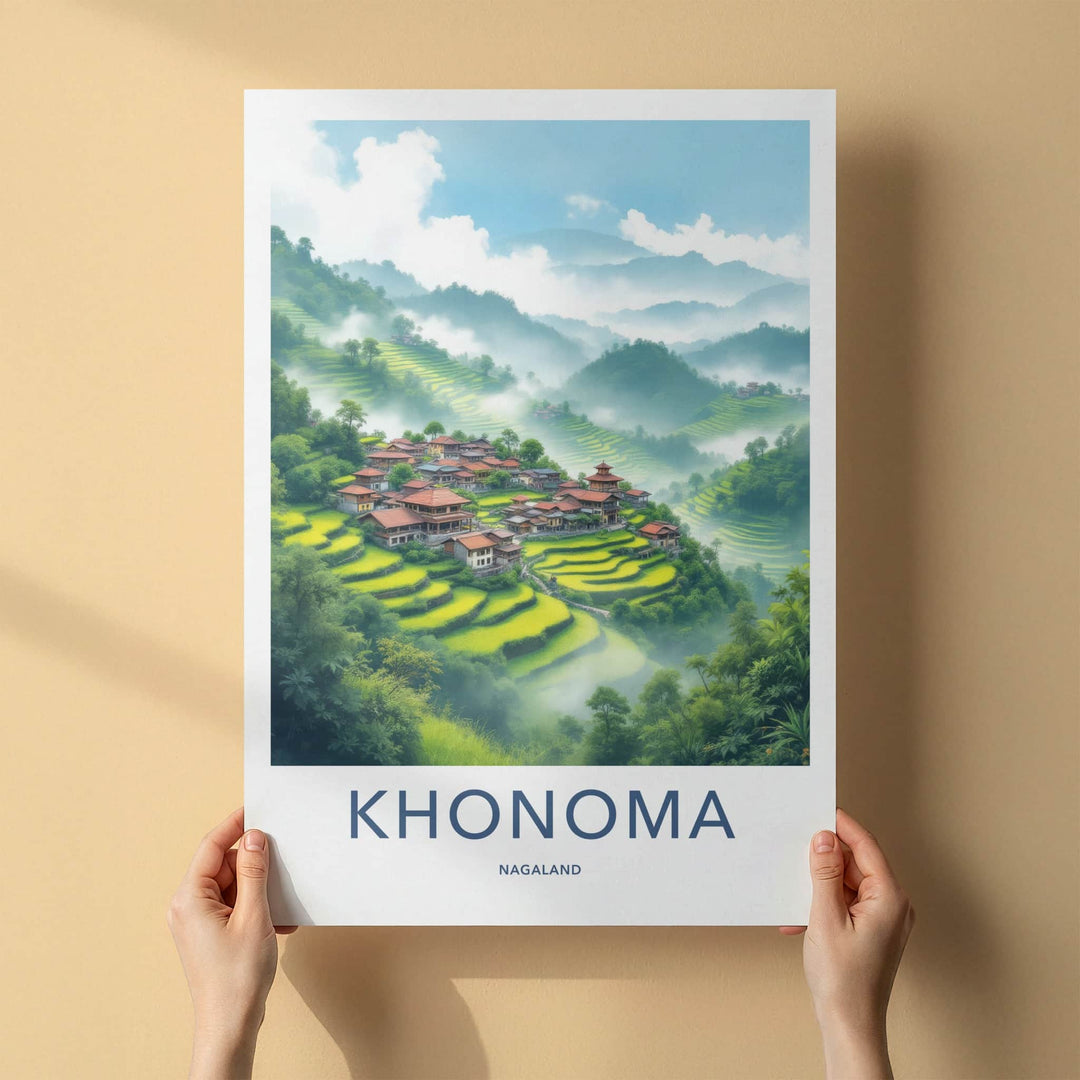 Khonoma Poster - India Travel Art - Nagaland Terraced Village Home Decor
