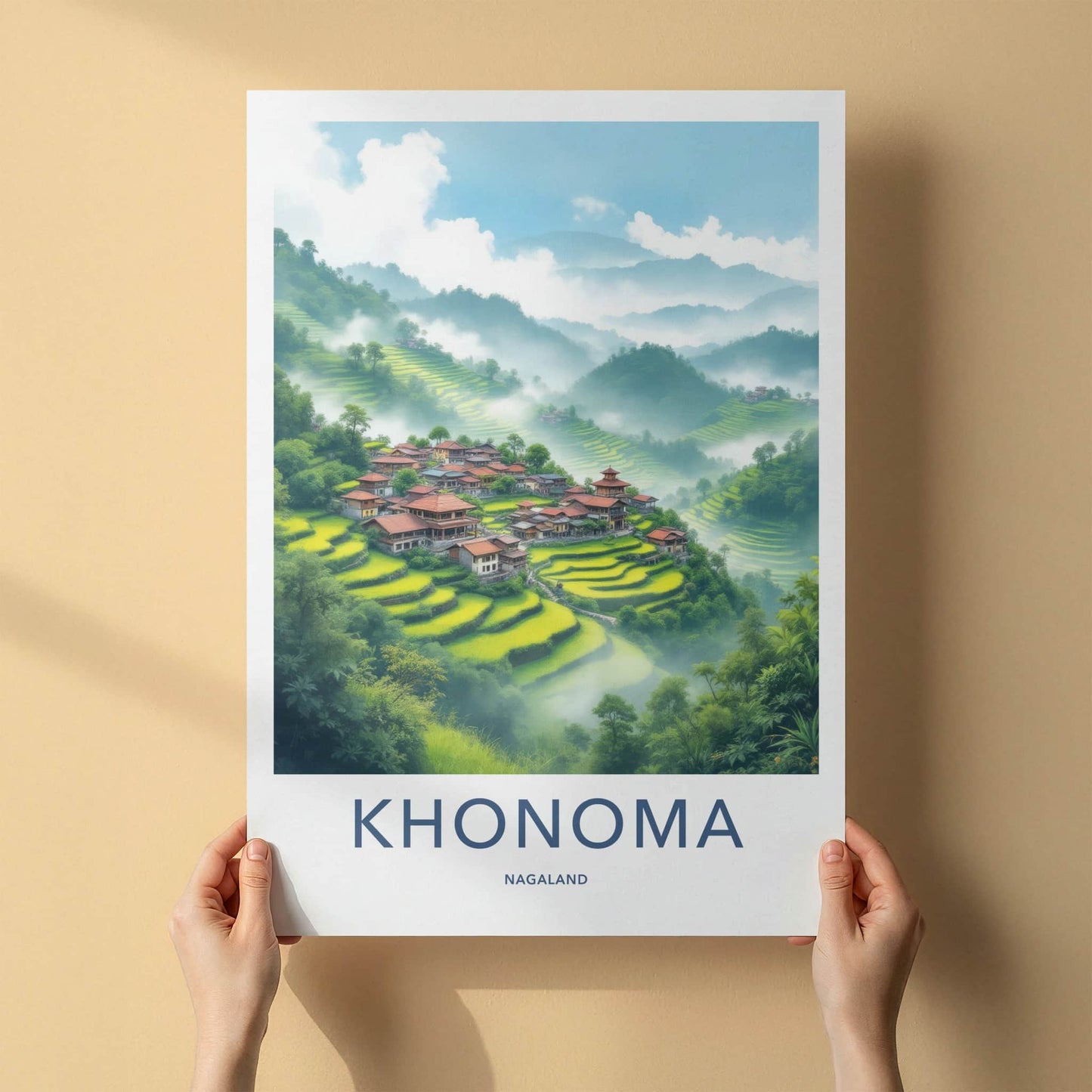 Khonoma Poster - India Travel Art - Nagaland Terraced Village Home Decor