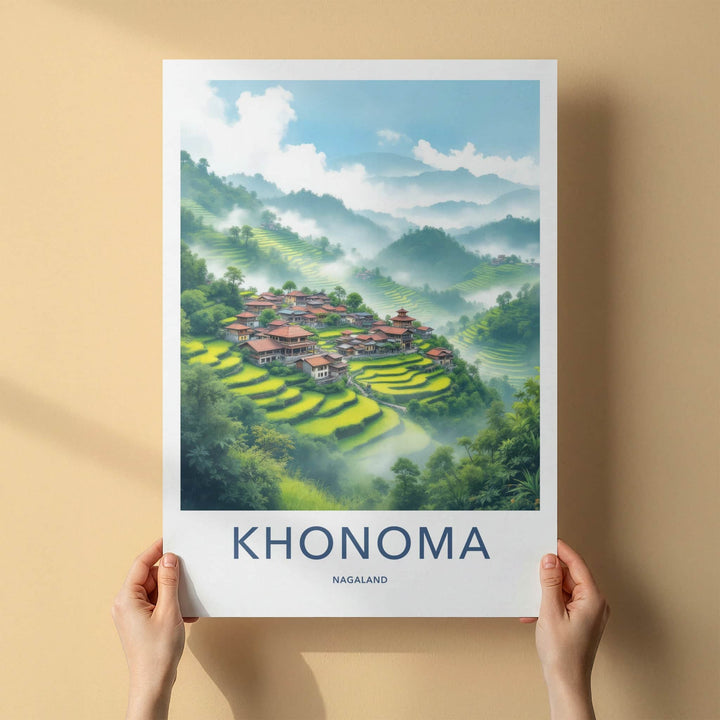 Khonoma Poster - India Travel Art - Nagaland Terraced Village Home Decor
