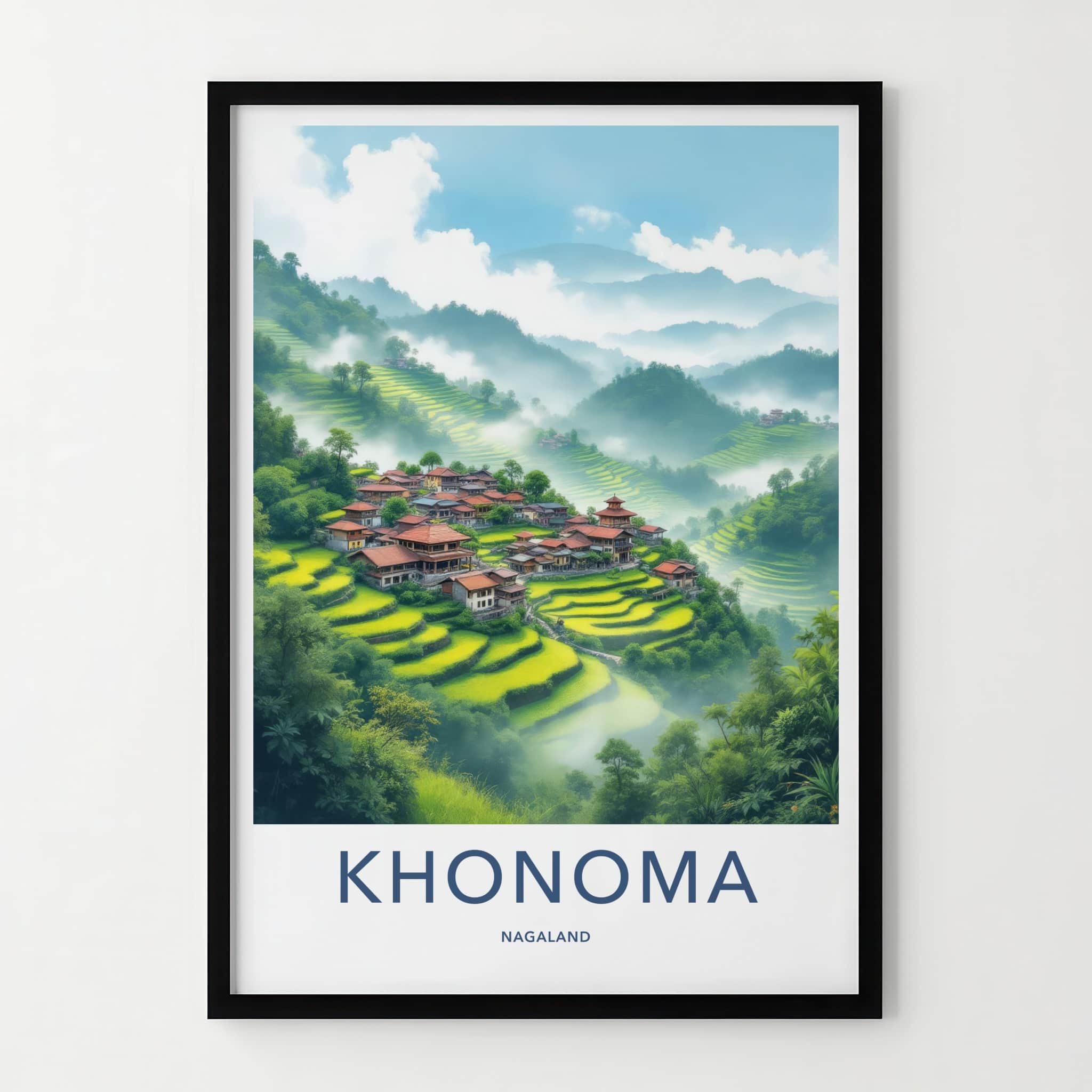 Khonoma Poster - India Travel Art - Nagaland Terraced Village Home Decor