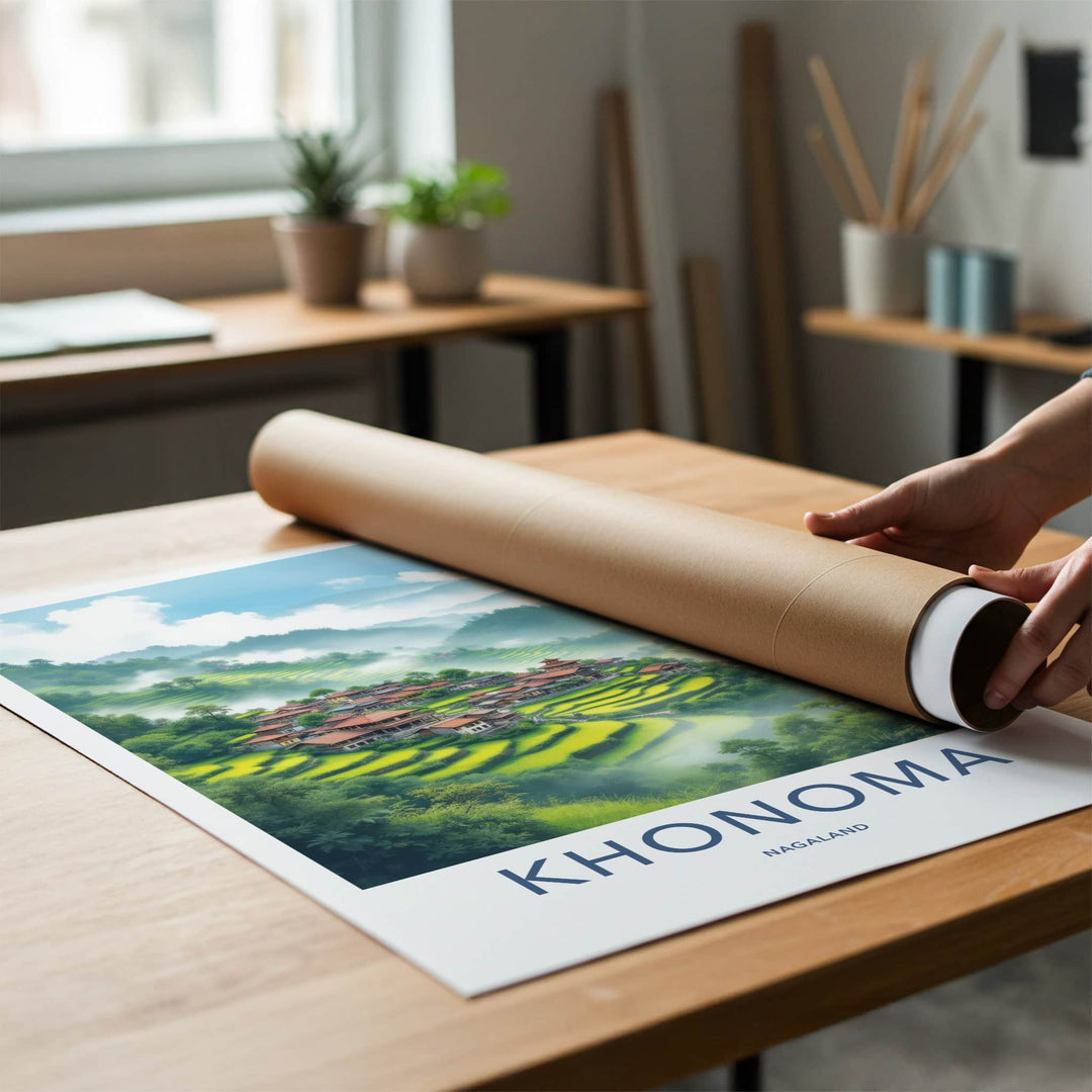 Khonoma Poster - India Travel Art - Nagaland Terraced Village Home Decor