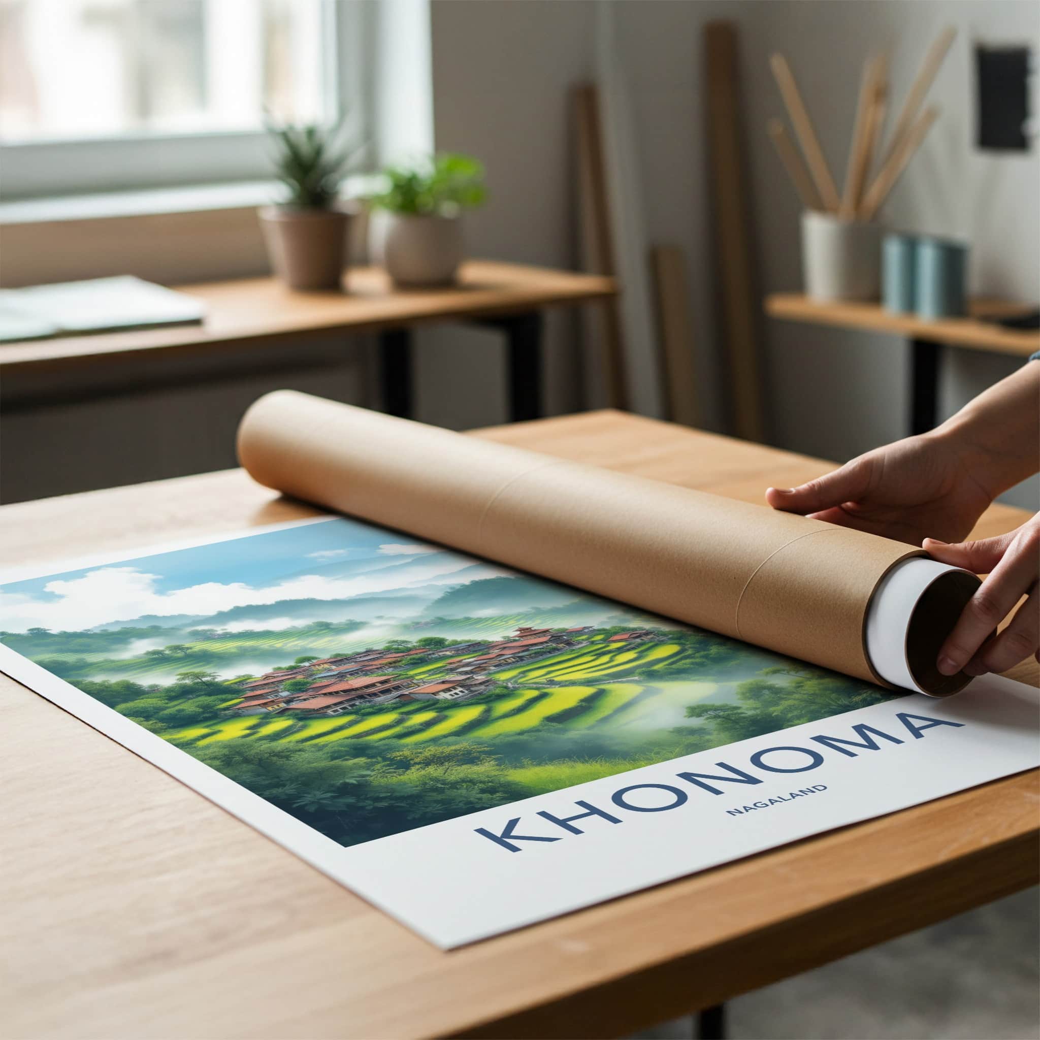 Khonoma Poster - India Travel Art - Nagaland Terraced Village Home Decor