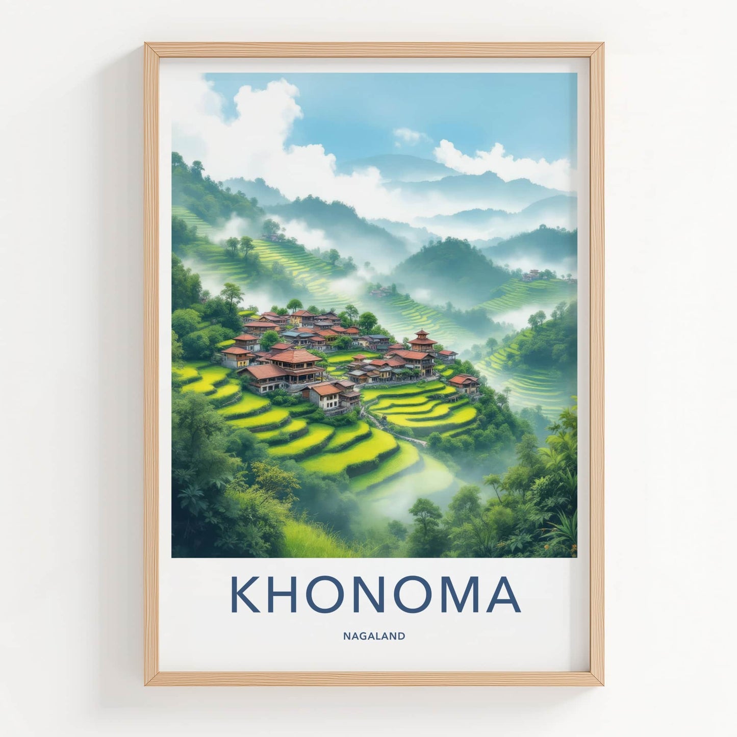 Khonoma Poster - India Travel Art - Nagaland Terraced Village Home Decor