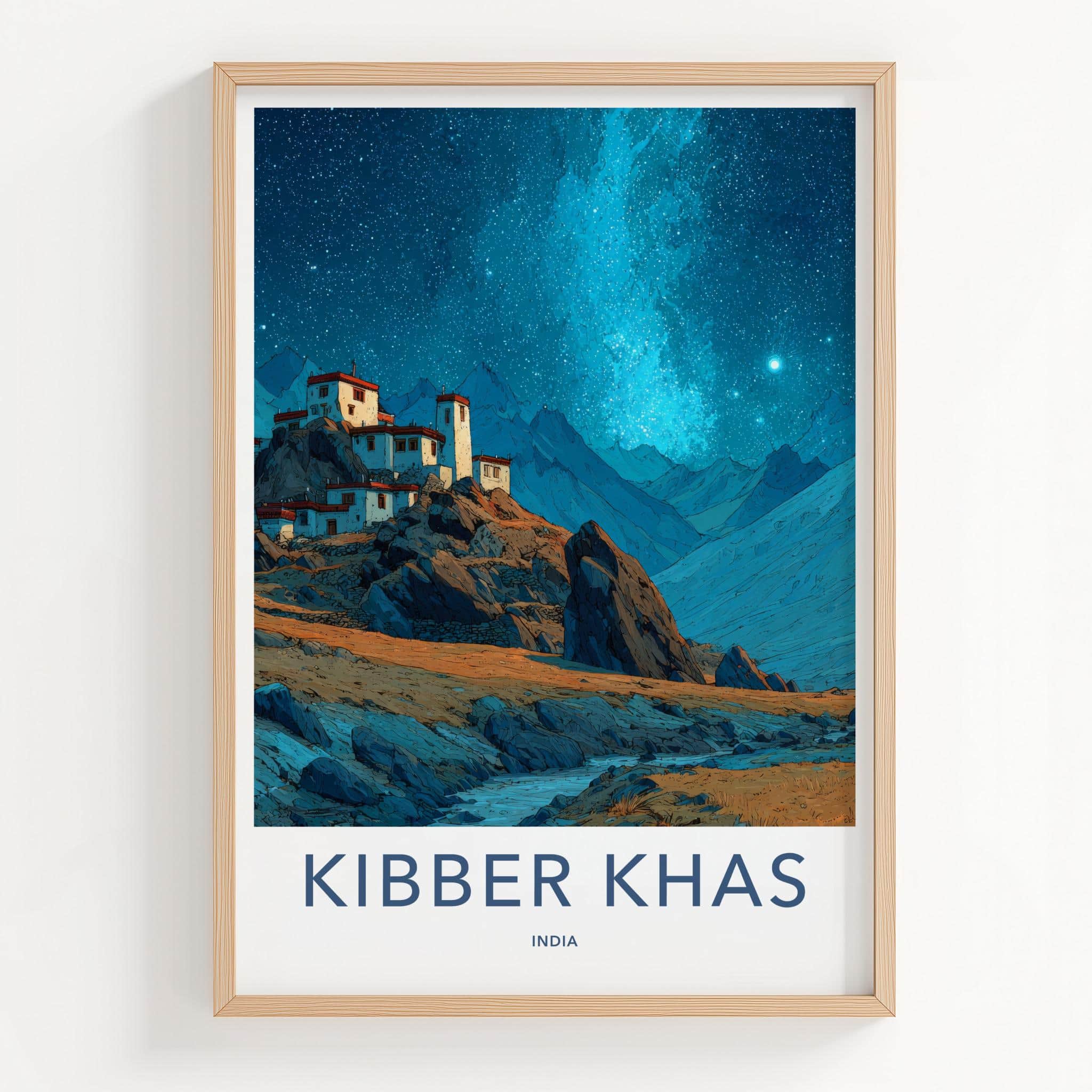 Kibber Khas Poster - India Fine Art - Himachal Pradesh Night sky village Gift