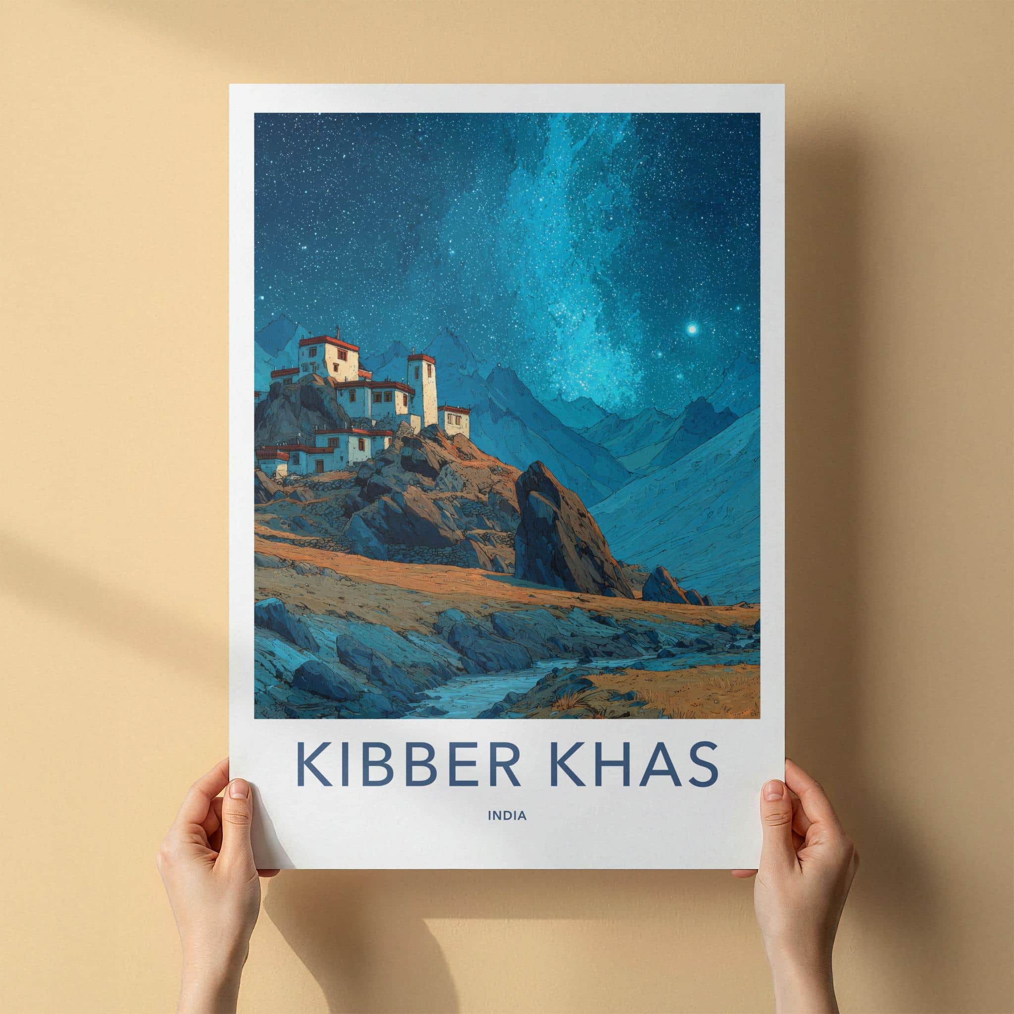 Kibber Khas Poster - India Fine Art - Himachal Pradesh Night sky village Gift