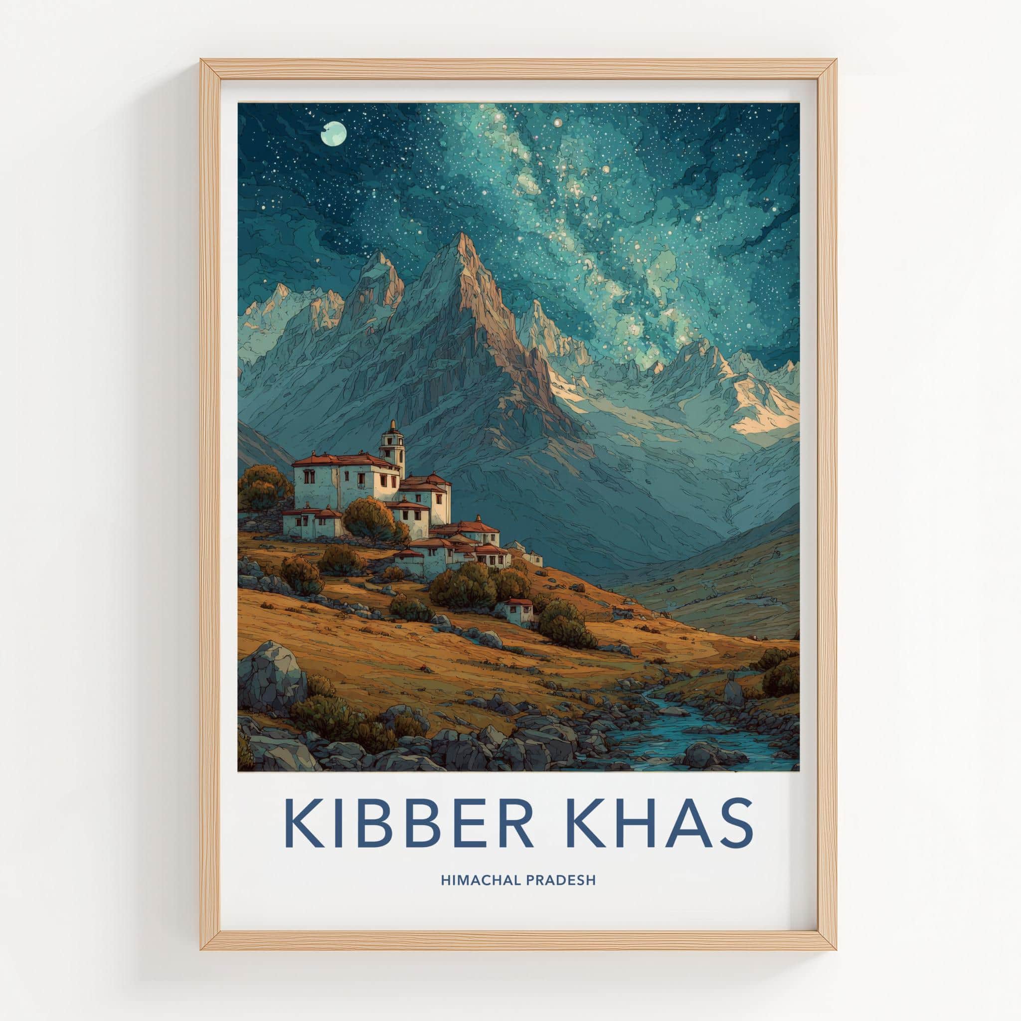 Kibber Khas Poster - India Wall Art - Himachal Pradesh Starry Mountain Village Gift