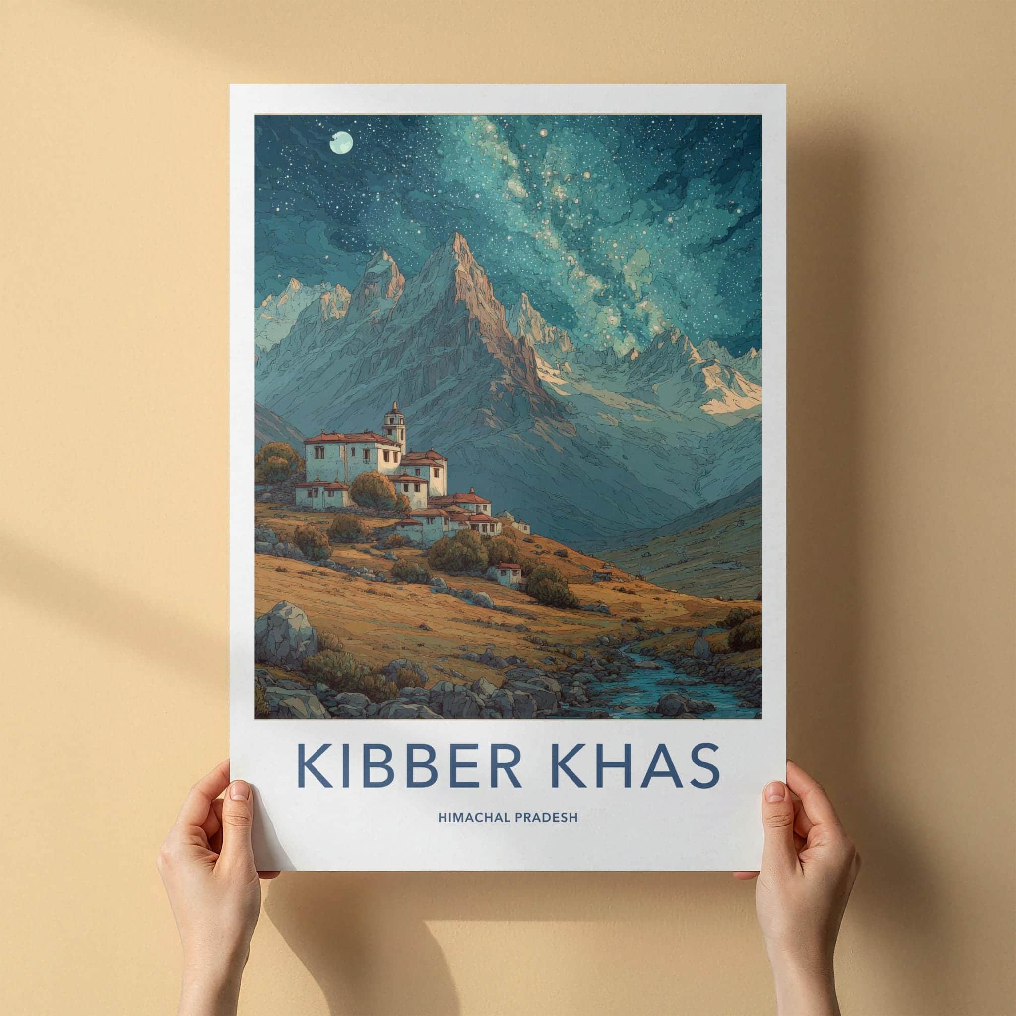 Kibber Khas Poster - India Wall Art - Himachal Pradesh Starry Mountain Village Gift