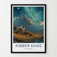 Kibber Khas Poster - India Wall Art - Himachal Pradesh Starry Mountain Village Gift