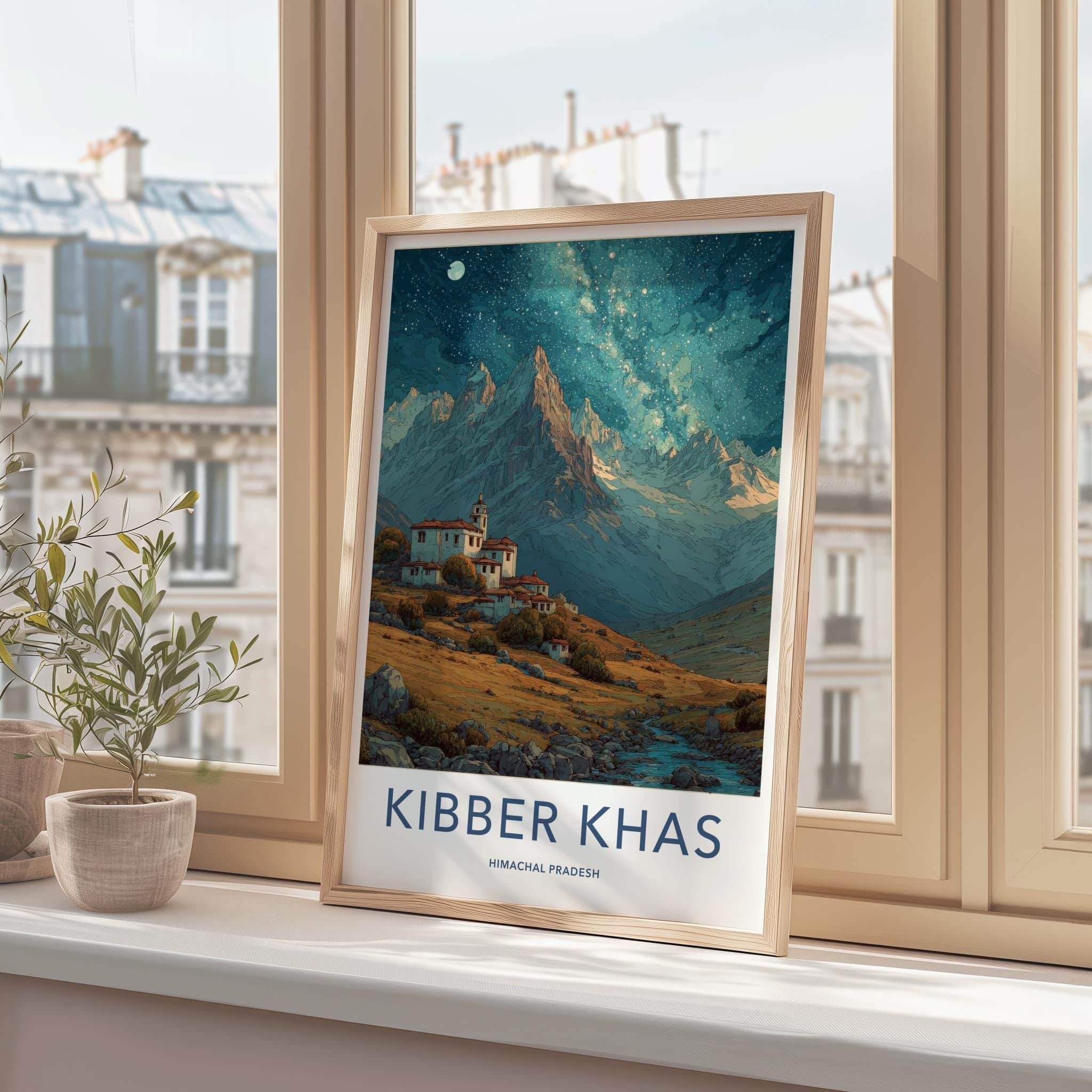 Kibber Khas Poster - India Wall Art - Himachal Pradesh Starry Mountain Village Gift