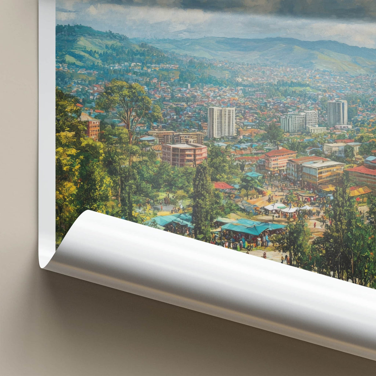 Kigali Poster - Rwanda Framed Print - Vibrant Cityscape Market Framed Decor