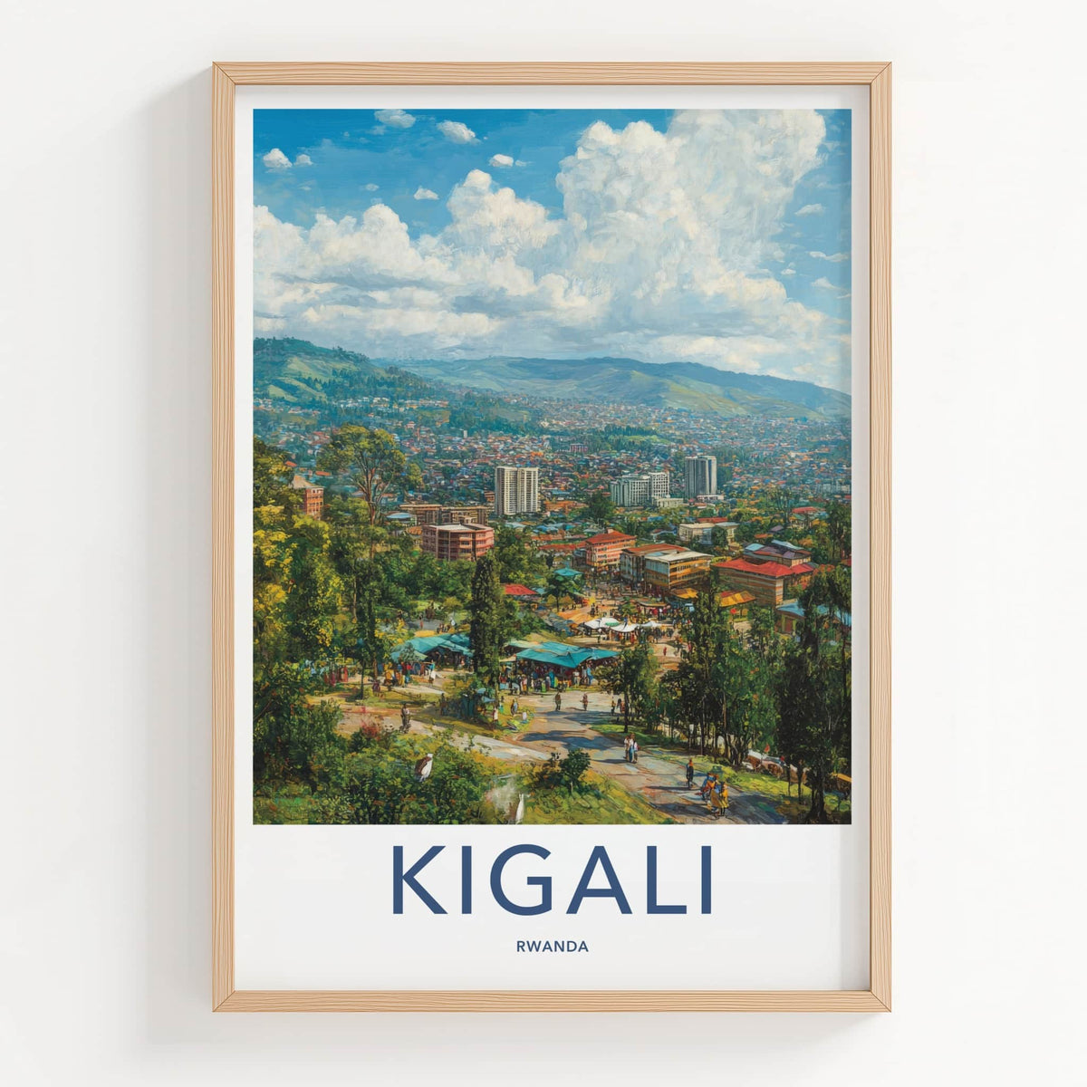 Kigali Poster - Rwanda Framed Print - Vibrant Cityscape Market Framed Decor