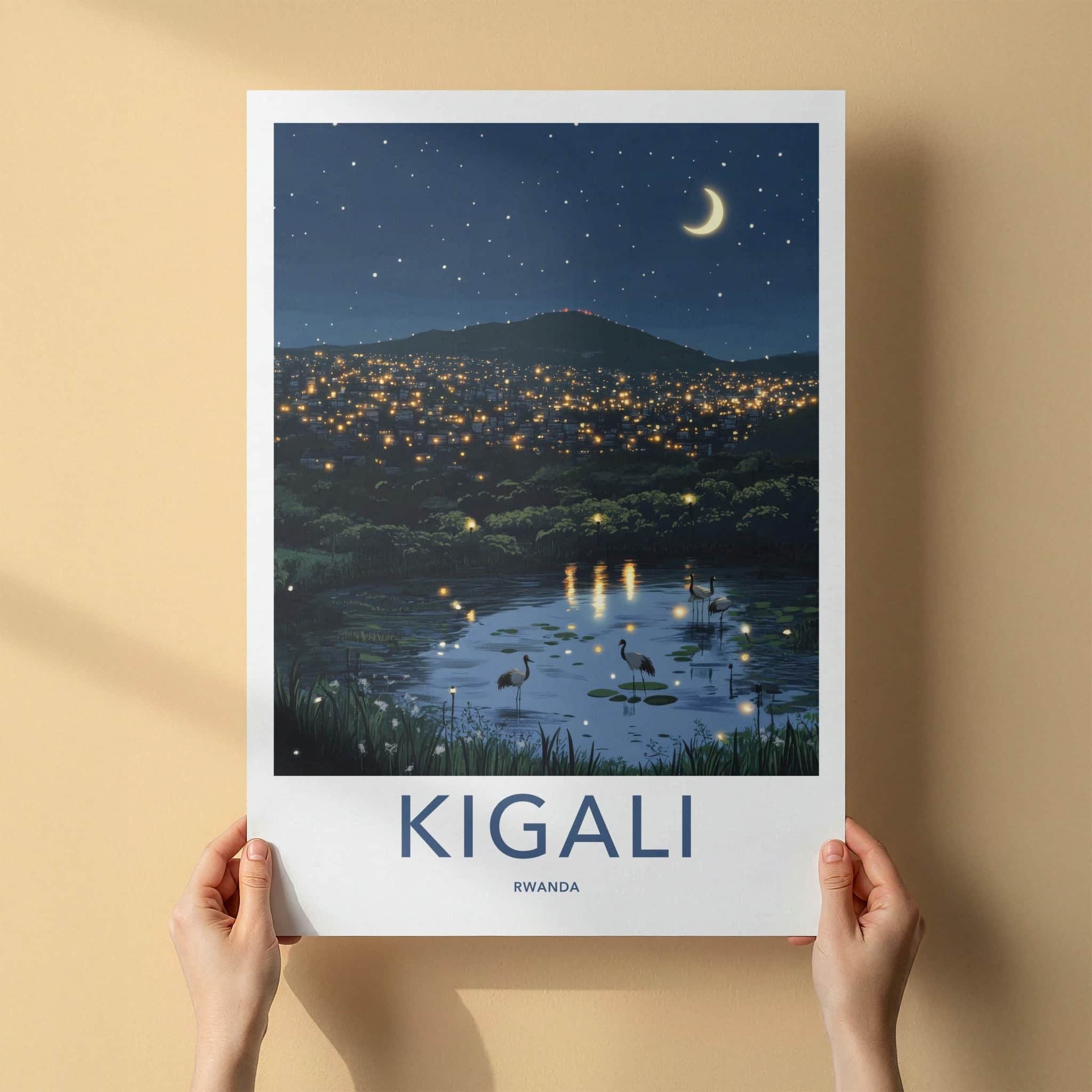Kigali Poster - Rwanda Travel Art - Sparkling City Lake Home Decor