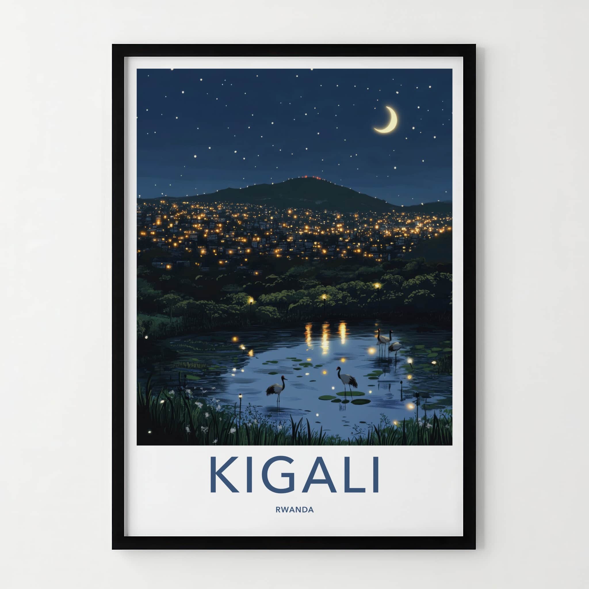 Kigali Poster - Rwanda Travel Art - Sparkling City Lake Home Decor