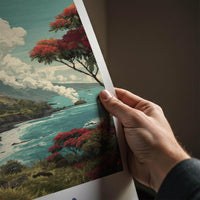 Kilauea Poster - Hawaii Travel Art - Volcanic Coastline Flowers Home Decor