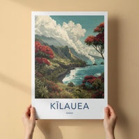 Kilauea Poster - Hawaii Travel Art - Volcanic Coastline Flowers Home Decor