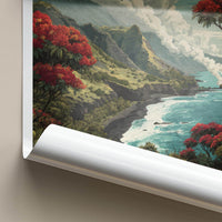 Kilauea Poster - Hawaii Travel Art - Volcanic Coastline Flowers Home Decor