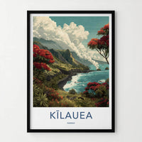 Kilauea Poster - Hawaii Travel Art - Volcanic Coastline Flowers Home Decor