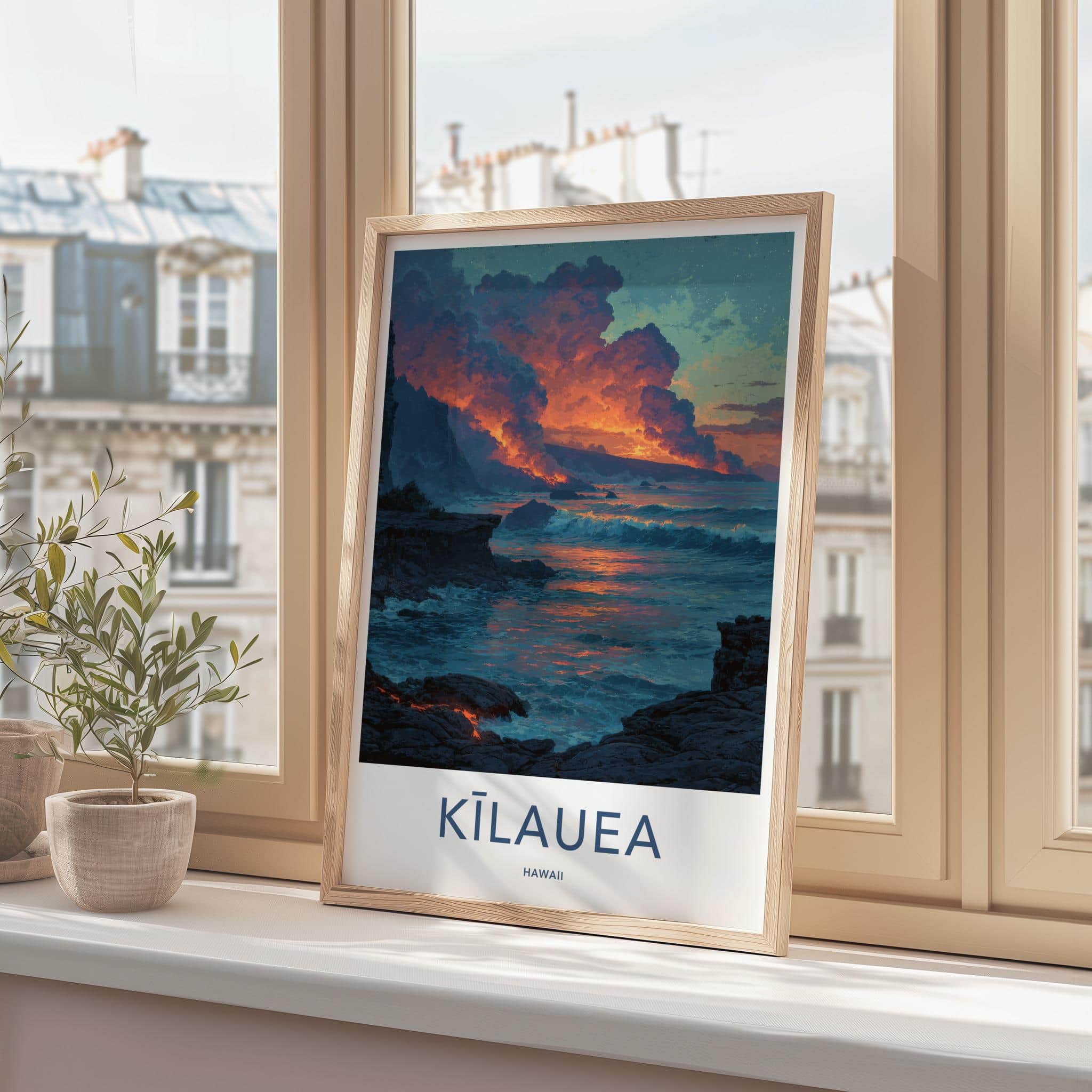 Kilauea Poster - Hawaii Travel Art - Volcanic Ocean Sunset Wall Decor