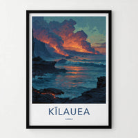 Kilauea Poster - Hawaii Travel Art - Volcanic Ocean Sunset Wall Decor