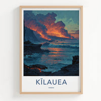 Kilauea Poster - Hawaii Travel Art - Volcanic Ocean Sunset Wall Decor