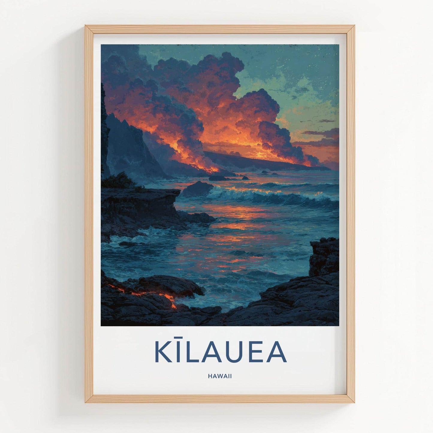 Kilauea Poster - Hawaii Travel Art - Volcanic Ocean Sunset Wall Decor