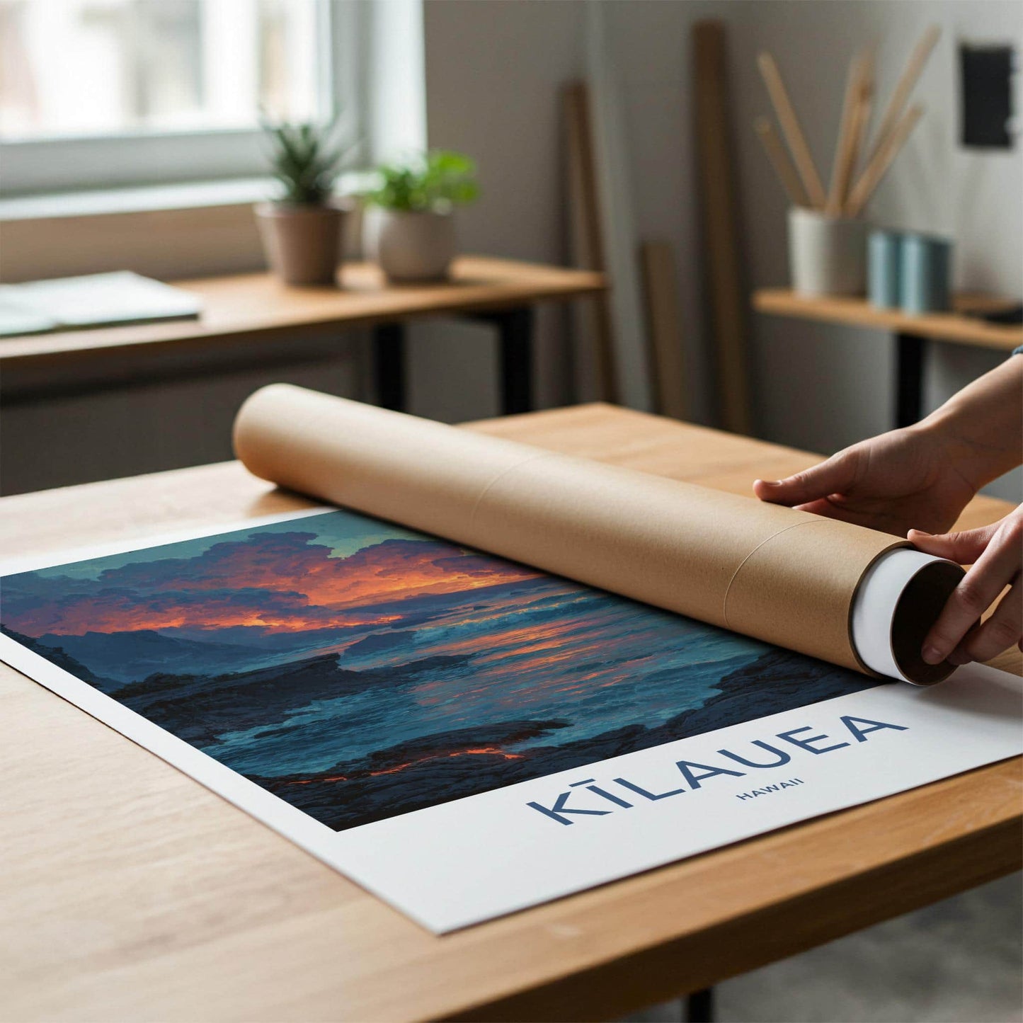 Kilauea Poster - Hawaii Travel Art - Volcanic Ocean Sunset Wall Decor