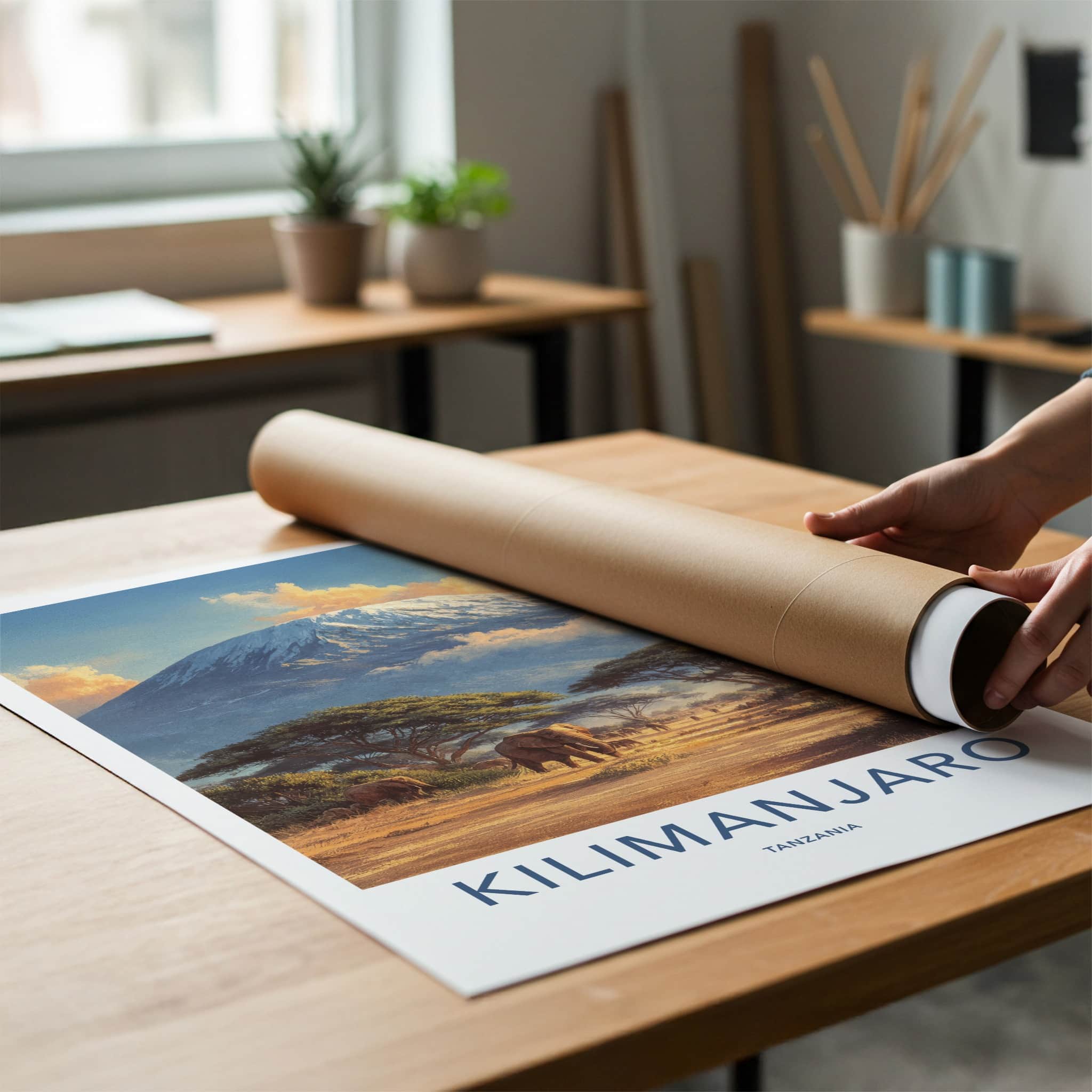 Kilimanjaro Poster - Tanzania Travel Art - Elephant Savannah Gallery Art