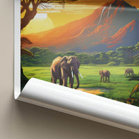 Kilimanjaro Poster - Tanzania Travel Art - Elephants Golden Sunset Home Decor