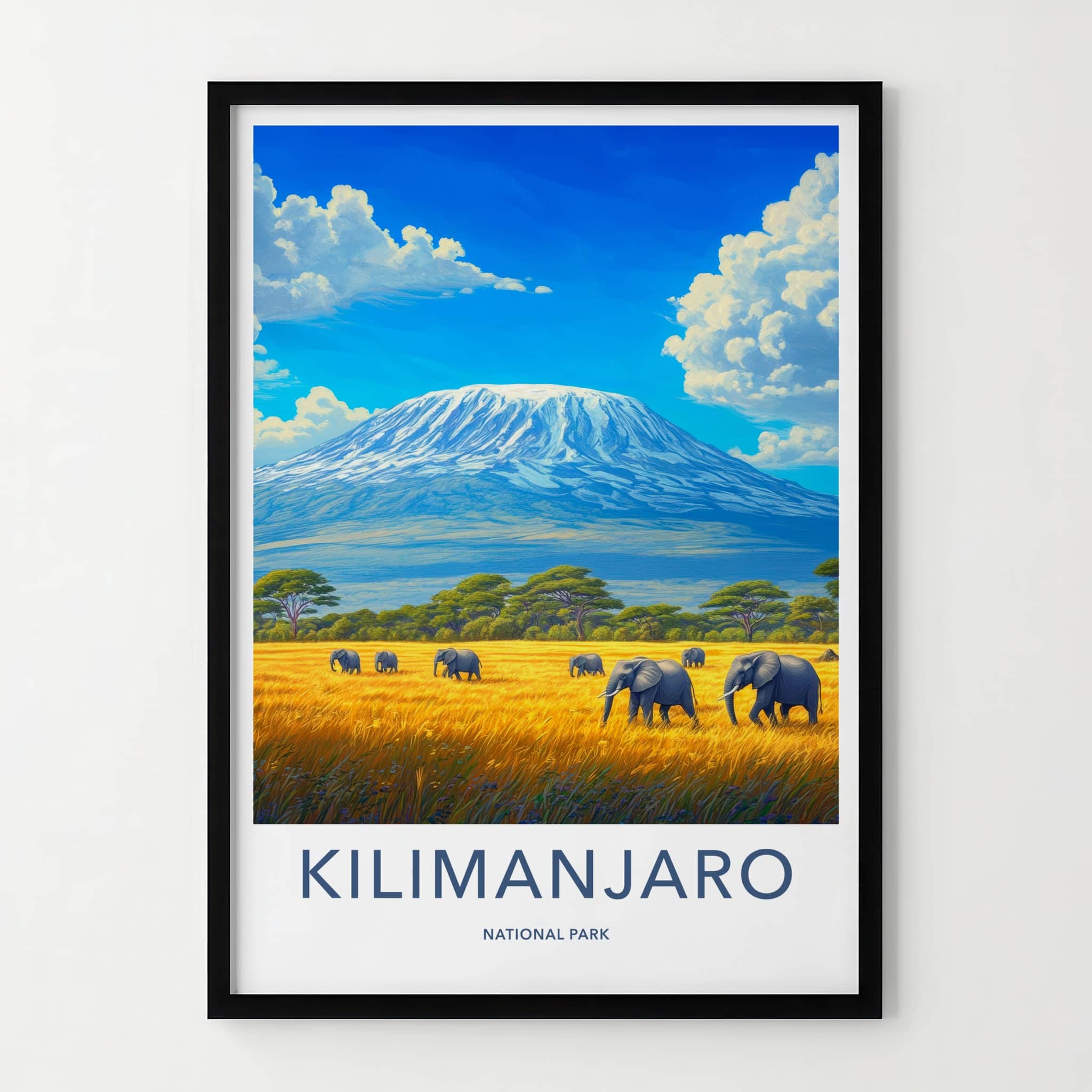 Kilimanjaro Poster - Tanzania Travel Art - Elephants Mountain Savanna Home Decor
