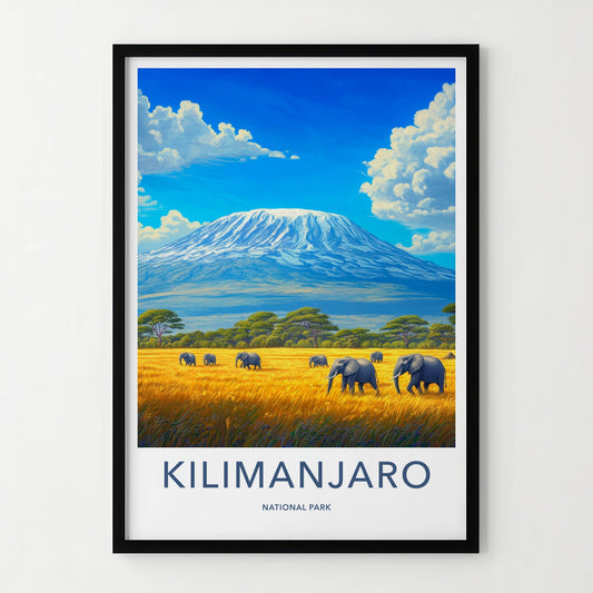 Kilimanjaro Poster - Tanzania Travel Art - Elephants Mountain Savanna Home Decor
