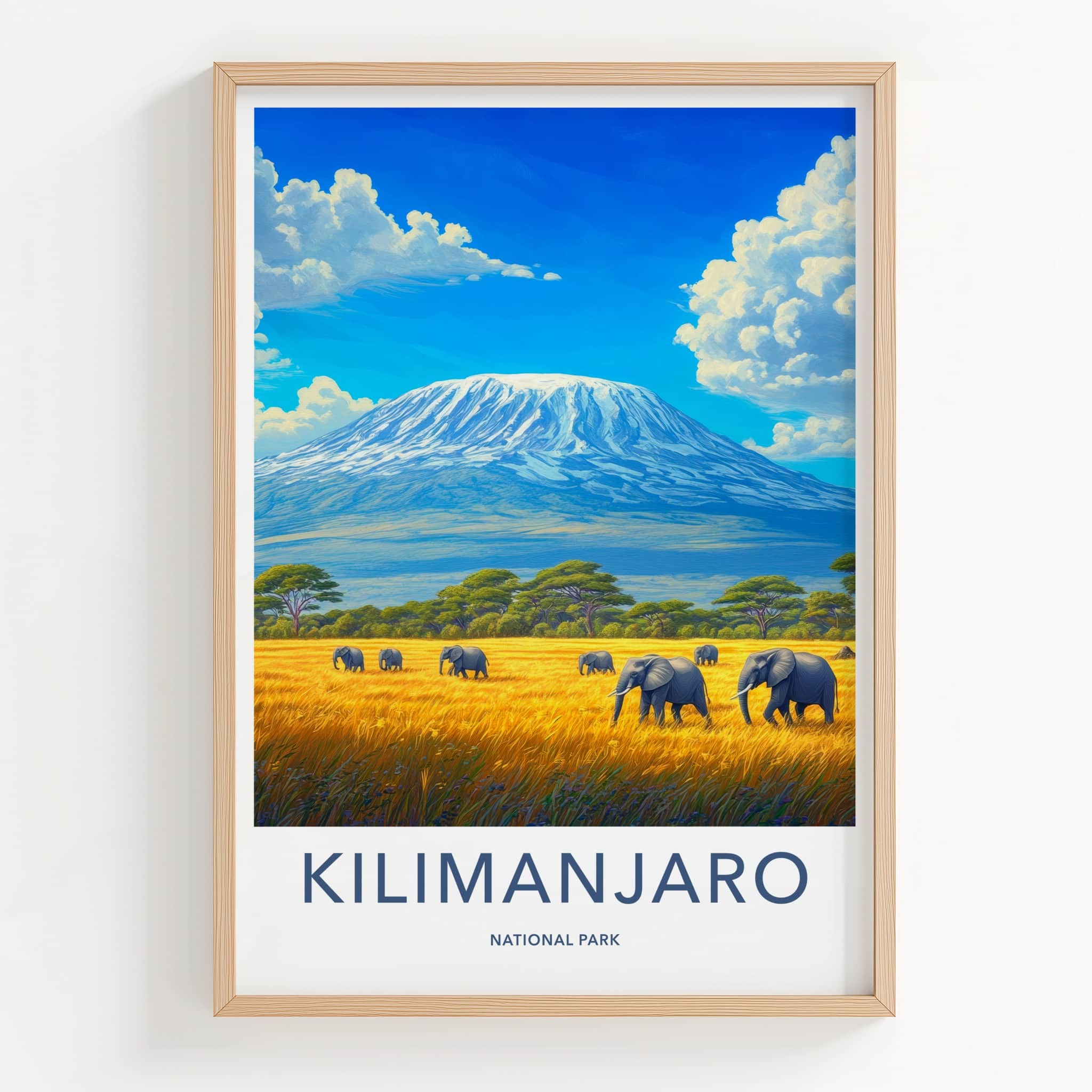 Kilimanjaro Poster - Tanzania Travel Art - Elephants Mountain Savanna Home Decor