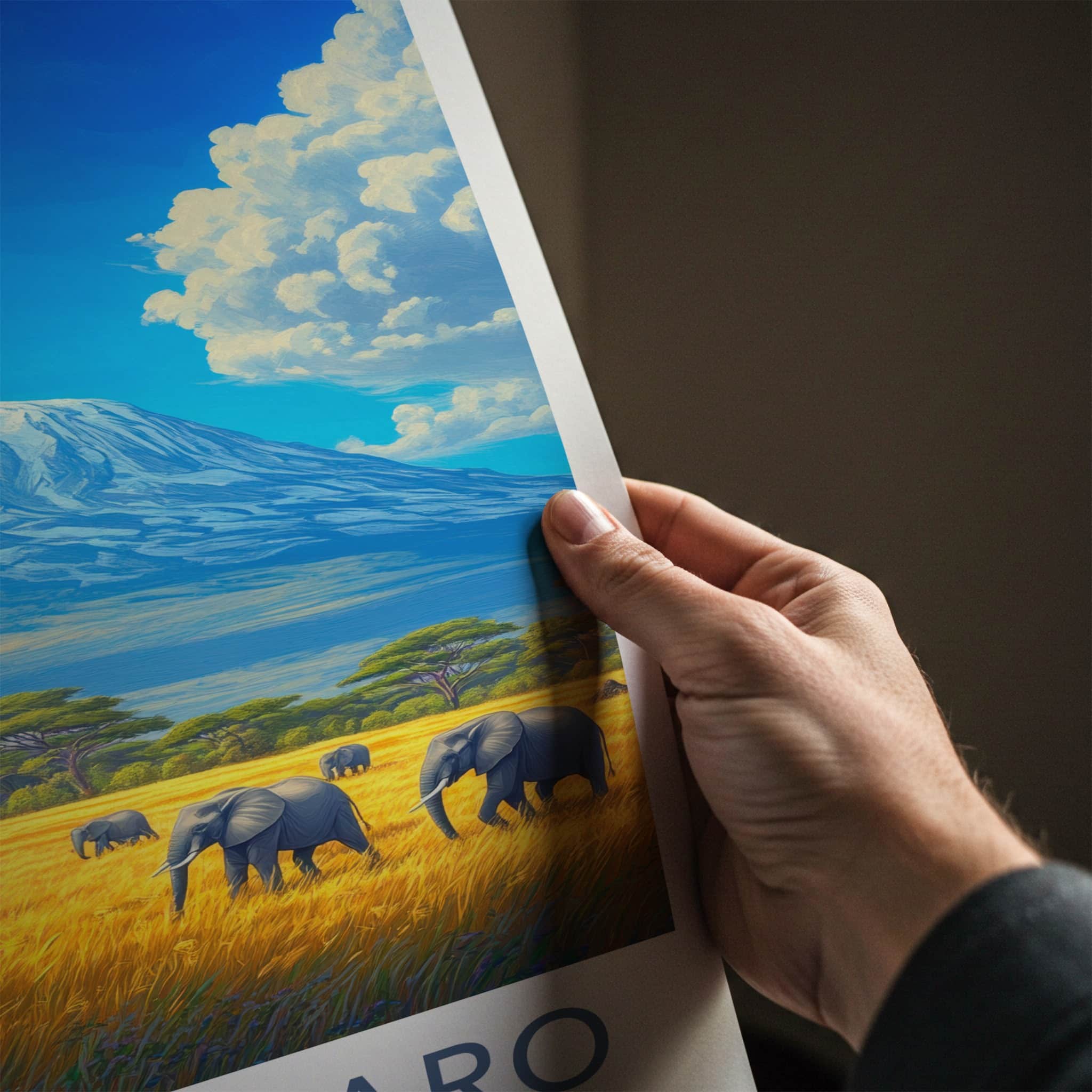 Kilimanjaro Poster - Tanzania Travel Art - Elephants Mountain Savanna Home Decor
