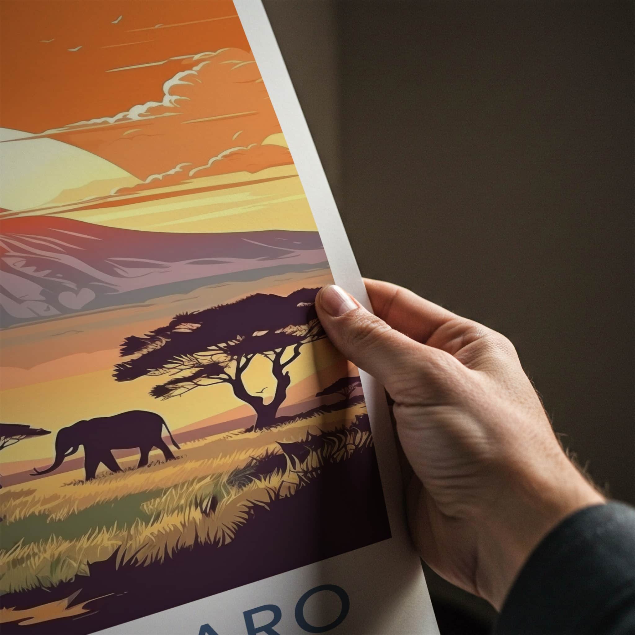 Kilimanjaro Poster - Tanzania Travel Art - Elephants Sunset Mountain Home Decor