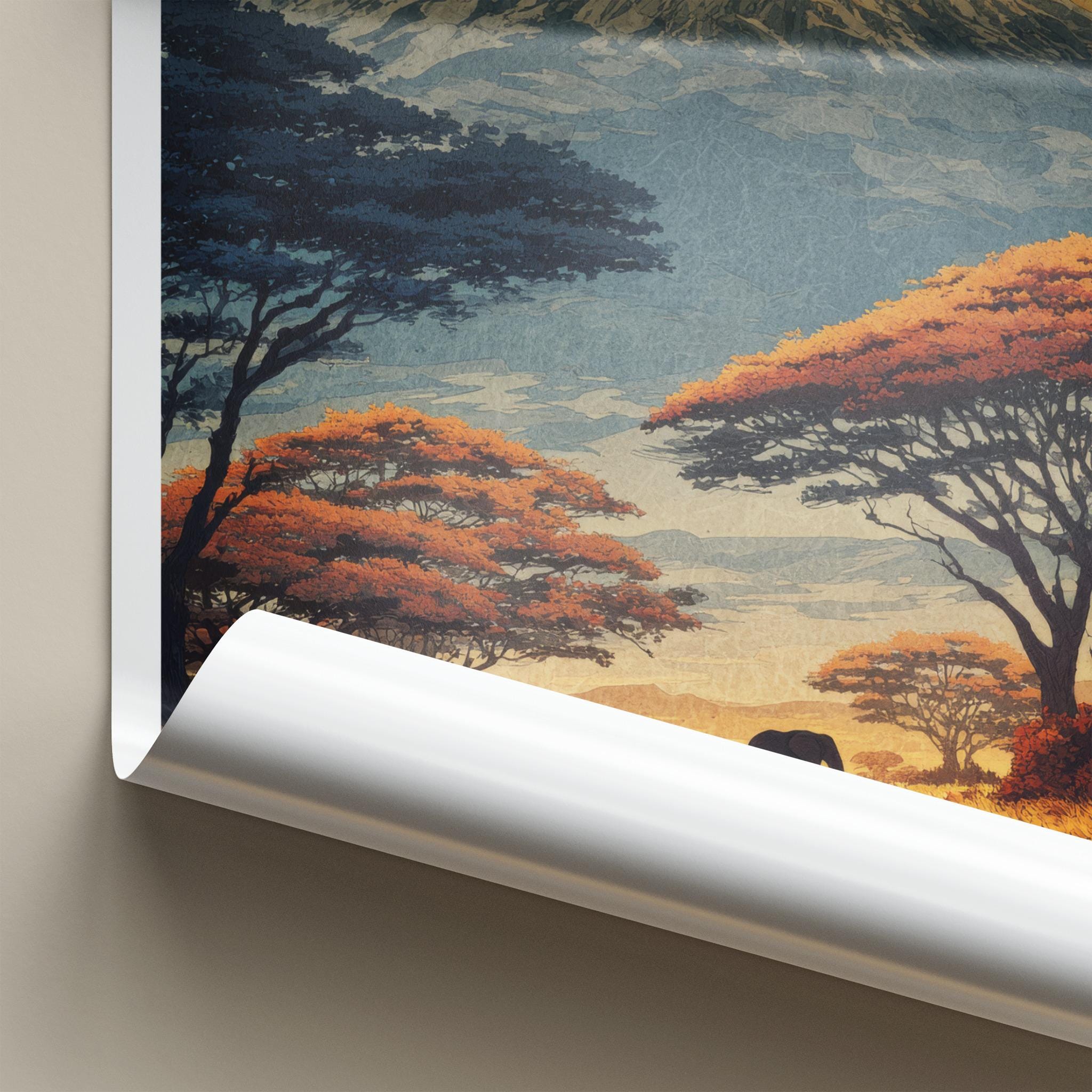 Kilimanjaro Poster - Tanzania Travel Art - Elephants Sunset Savanna Home Decor
