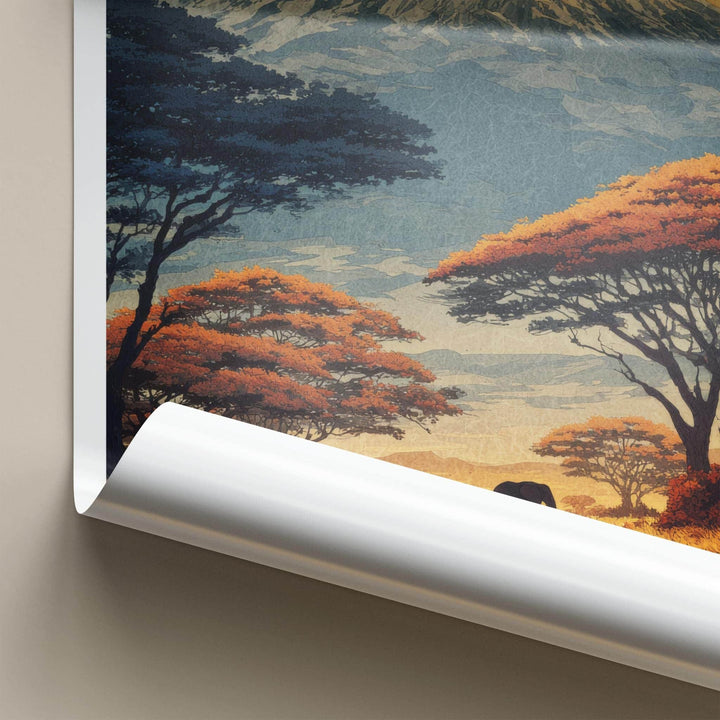 Kilimanjaro Poster - Tanzania Travel Art - Elephants Sunset Savanna Home Decor