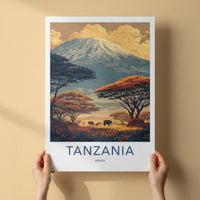 Kilimanjaro Poster - Tanzania Travel Art - Elephants Sunset Savanna Home Decor