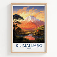 Kilimanjaro Poster - Tanzania Travel Art - Orange Sunset Peak Home Decor