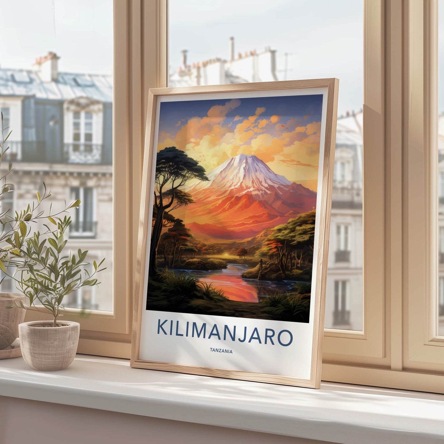 Kilimanjaro Poster - Tanzania Travel Art - Orange Sunset Peak Home Decor