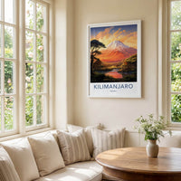 Kilimanjaro Poster - Tanzania Travel Art - Orange Sunset Peak Home Decor