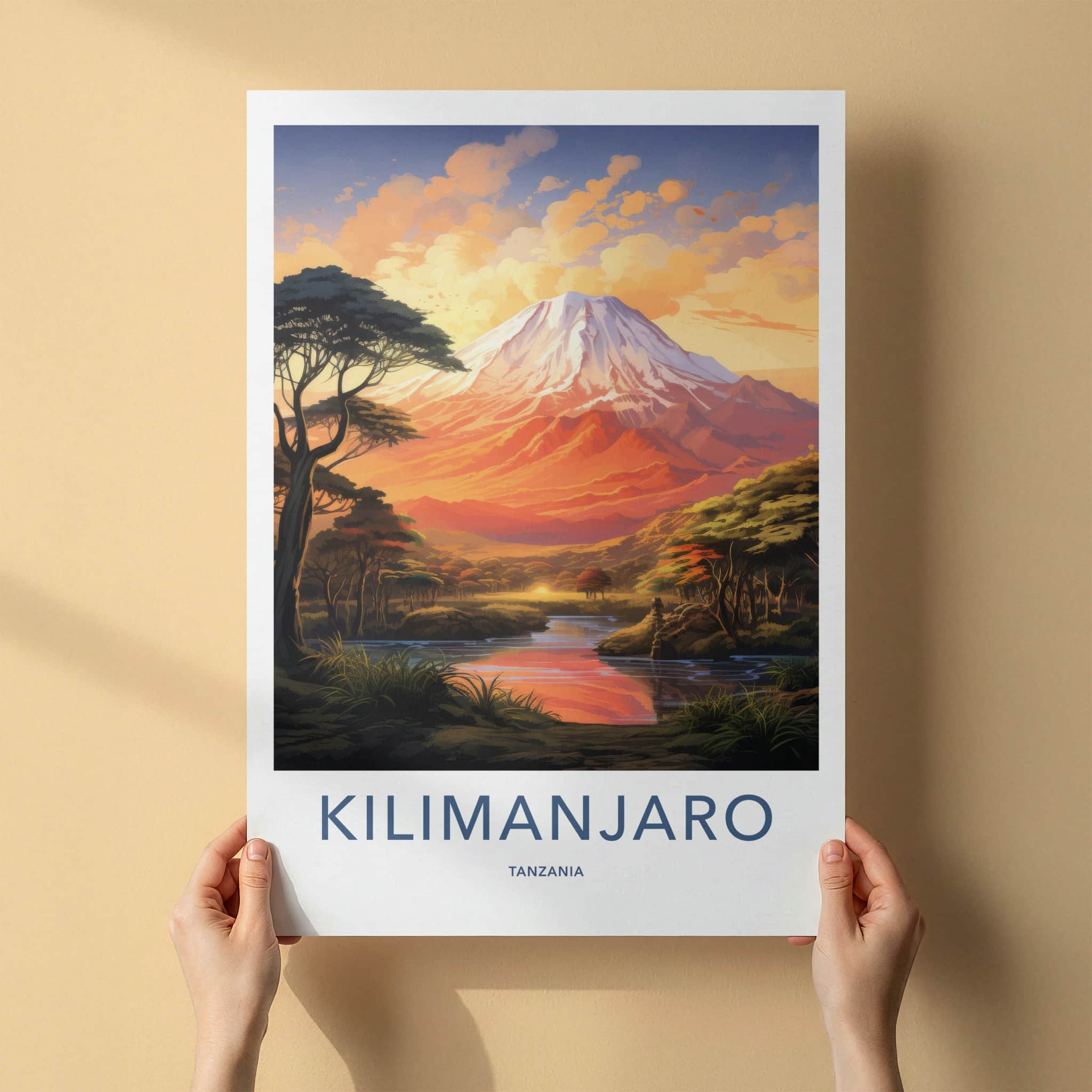 Kilimanjaro Poster - Tanzania Travel Art - Orange Sunset Peak Home Decor