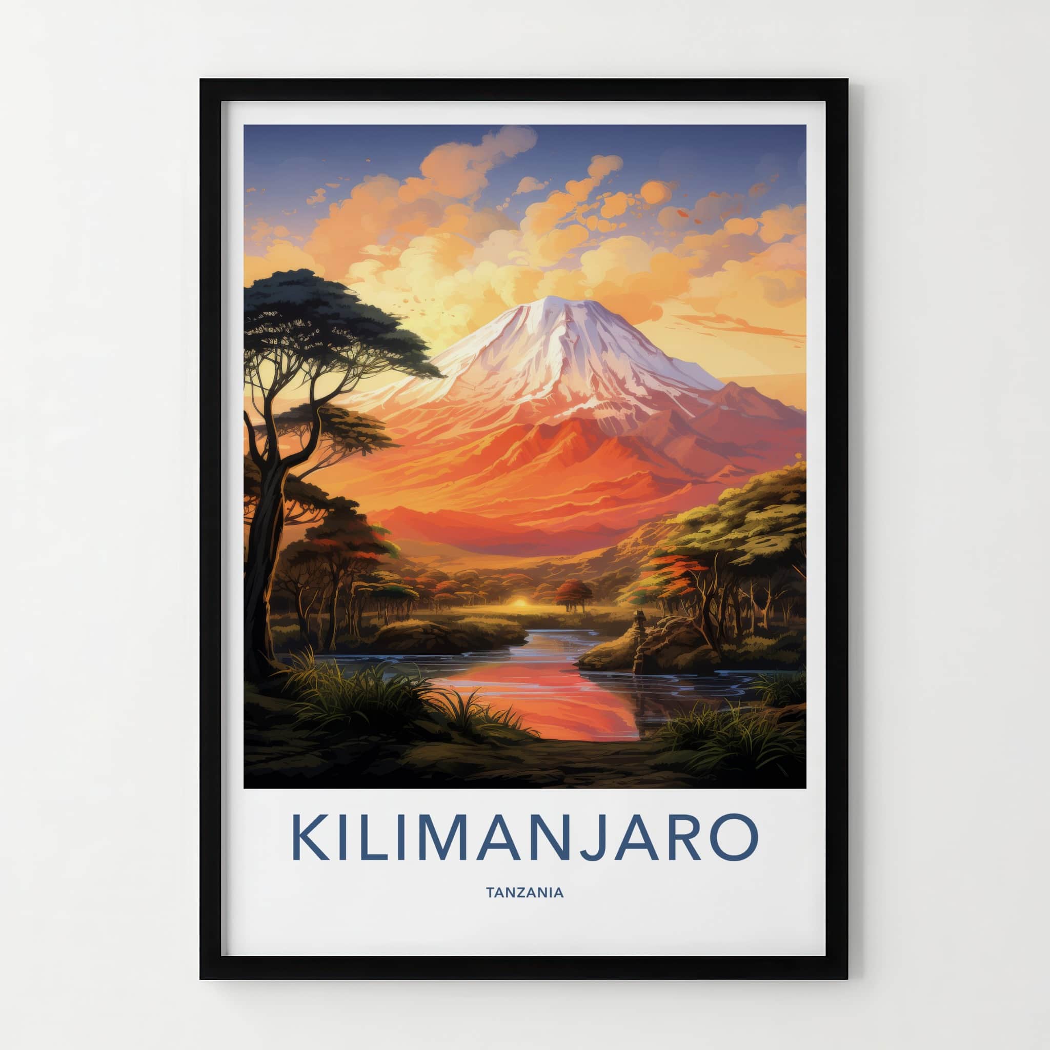 Kilimanjaro Poster - Tanzania Travel Art - Orange Sunset Peak Home Decor