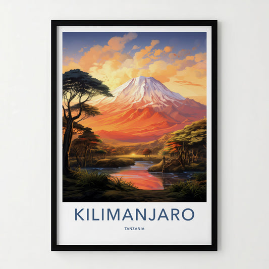 Kilimanjaro Poster - Tanzania Travel Art - Orange Sunset Peak Home Decor