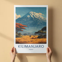 Kilimanjaro Poster - Tanzania Travel Art - Savanna Elephants Peak Home Decor