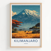 Kilimanjaro Poster - Tanzania Travel Art - Savanna Elephants Peak Home Decor