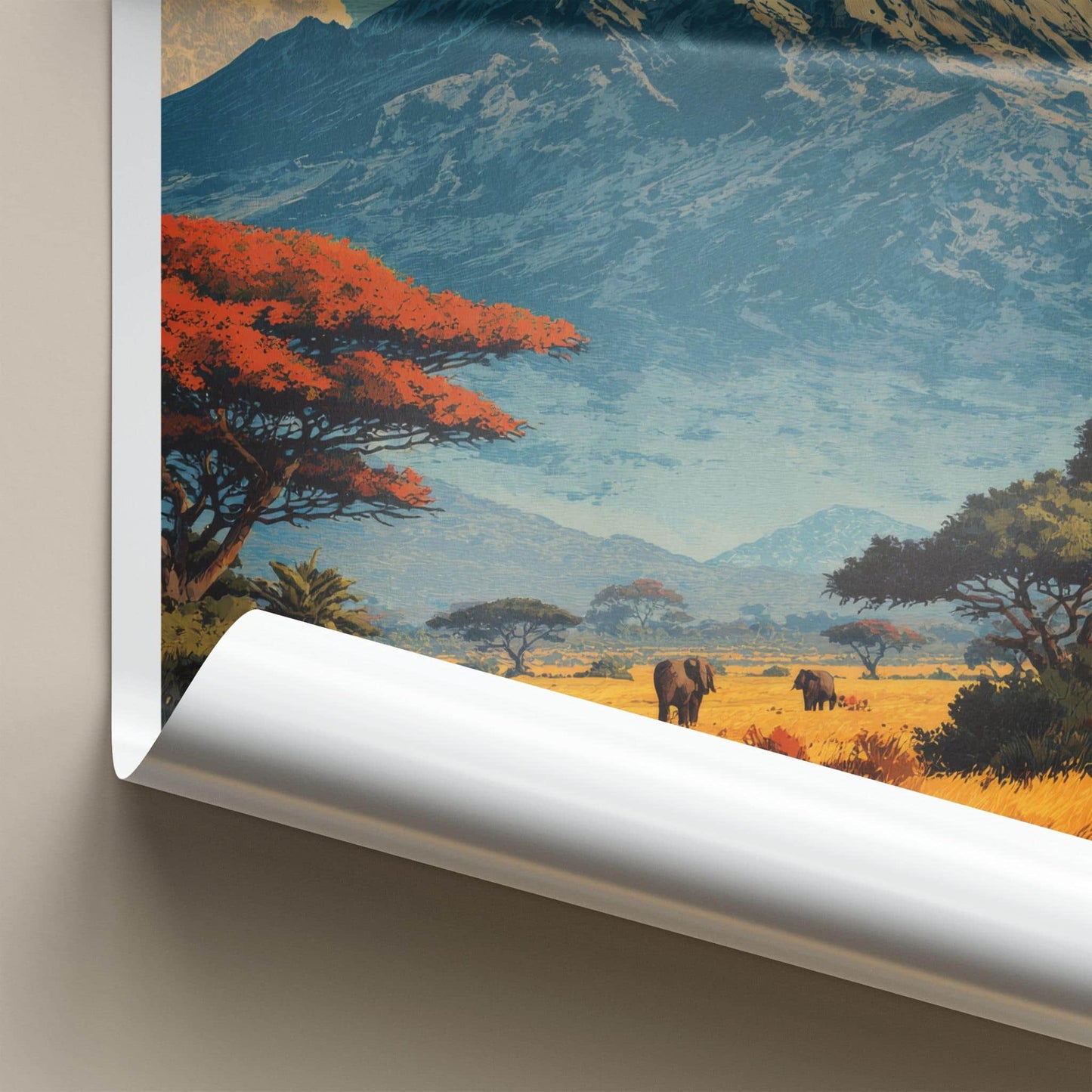 Kilimanjaro Poster - Tanzania Travel Art - Savanna Elephants Peak Home Decor