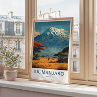 Kilimanjaro Poster - Tanzania Travel Art - Savanna Elephants Peak Home Decor